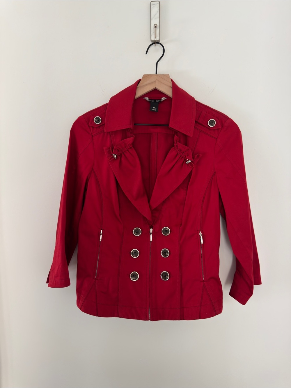 White House Black Market Red Cropped Zip Jacket Peplum Office Siren Size 10